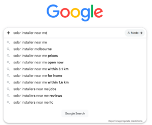 google search result for solar installer near me